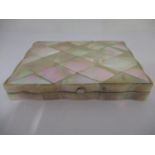 A Victorian mother of pearl card case of rectangular form with a silver coloured metal panelled