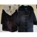 A black sheepskin ladies coat with leather and bone fastenings, together with a Grosvenor Canadian