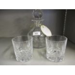 A Royal Brierley Honeysuckle decanter, together with a pair of cut glass tumblers