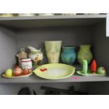 Mixed Art Deco and later ceramics to include a Crown Devon lamp base, vases, Carlton ware cruet