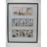 Attributed to Walter Goets - three strips of cartoons pen and ink, two signed Walter, each numbered,