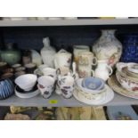 A Franz vase and dish, studio pottery, two Poole vases, a Royal Albert Masquerade coffee service,