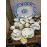 Ceramics to include teaware, two Colclough tea sets, a large blue and white meat plate and other