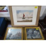 A pair of unsigned coastal marine scenes, mounted in glazed, gilt frames and after Geoffrey John