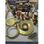 A mixed lot of brassware to include Indian brass and a brass horn