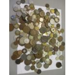 A quantity of mixed coinage to include South African coins and an 1806 wagon wheel penny