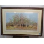 A large signed David Shepherd print entitled In The Thick Stuff, 33" x 18", framed