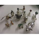 Eleven silver model animals, some with enamelled ornament, to include a pig, ducks, a pheasant,