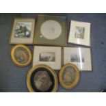 Mixed pictures to include three 19th century oval gilt framed prints, George Roe sketch and others