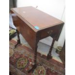 A Victorian mahogany fall flap table having turned legs and single inset drawer 27 1/2"h x 23 1/2"w