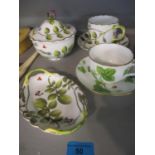 Royal Worcester Blind Earl sugar bowl and cover, cup and saucer, a small twin handled pin dish,