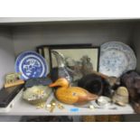 A signed Dux Dekes decoy duck, mixed treen and other items to include watches and costume jewellery