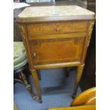 A marble topped, inlaid pot cupboard