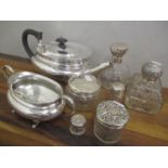 Mixed silver and silver plate to include cut glass and silver topped dressing table pots