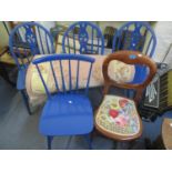 A mixed lot to include mid 20th century blue painted chairs, Victorian balloon back and a Chinese