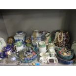 A collection of china and glassware to include Arthur Wood teapot and jug, musical spheres and a