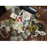 A mixed lot of costume jewellery and decanter labels