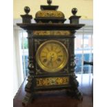 A continental ebonized and painted cased mantle clock, circa 1880 with eight day movement, domed top