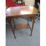 An Edwardian mahogany and inlaid two tier occasional table and a modern white painted three tier