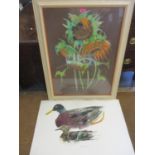 Phillipa James - an unframed watercolour of 2 ducks, together with a framed pastel of French