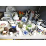 A selection of small ceramics to include a repaired Staffordshire figure of a parrot and a Crown