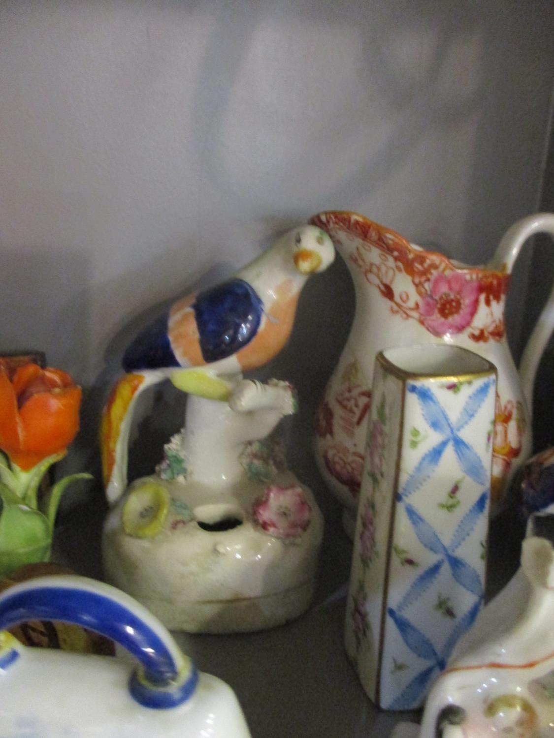 A selection of small ceramics to include a repaired Staffordshire figure of a parrot and a Crown - Image 2 of 2