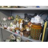 A mixed lot to include Lladro figures, Tribal masks, handbags, glassware, novelty teapots and