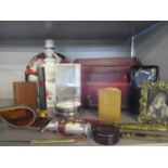 Desk related items, a tortoiseshell cigarette box and other items