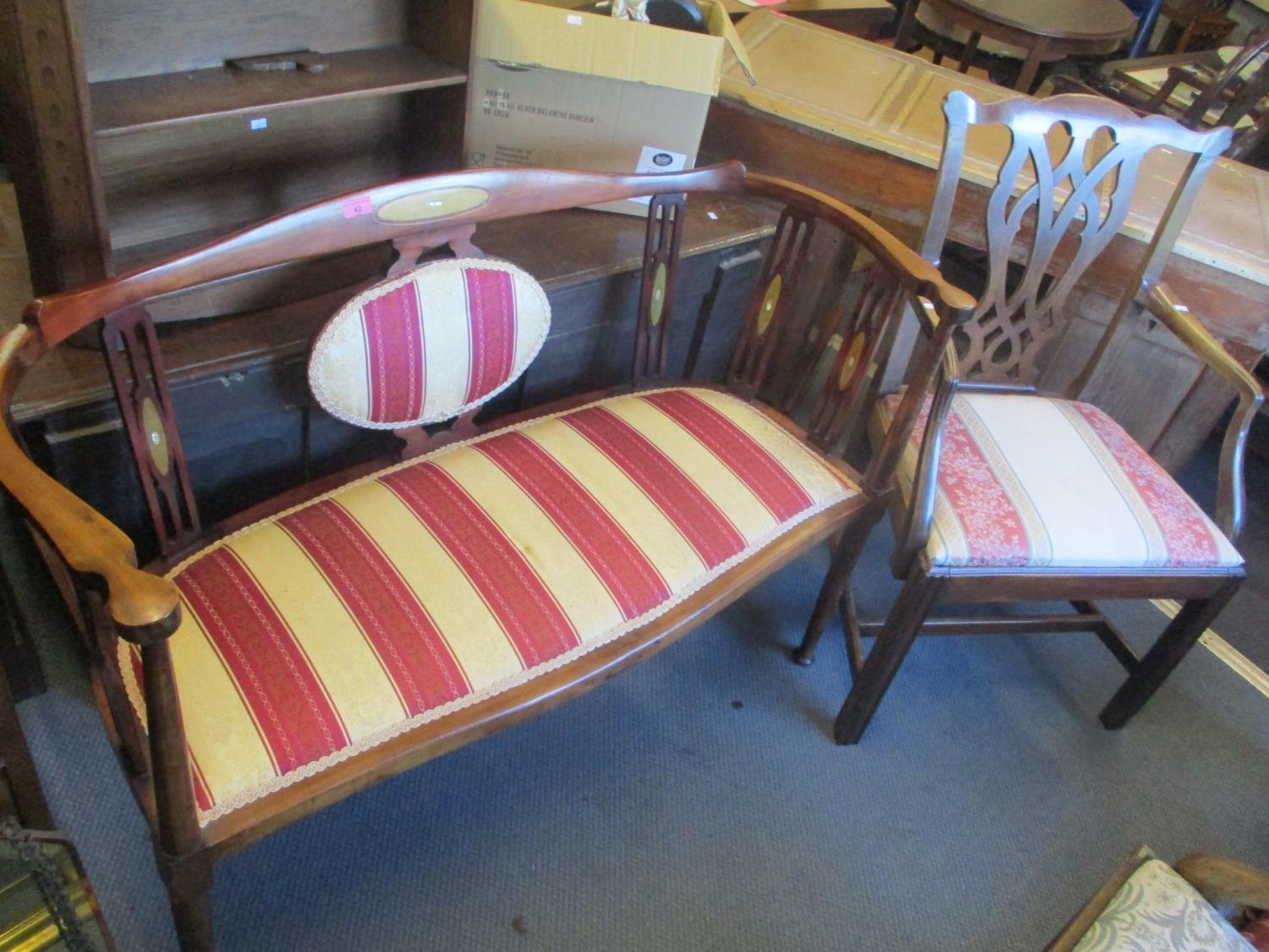 Victorian and later china to include a salon sofa, Chippendale style chair, balloon back and an