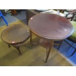 An Edwardian mahogany two tier table, together with a walnut veneered occasional table