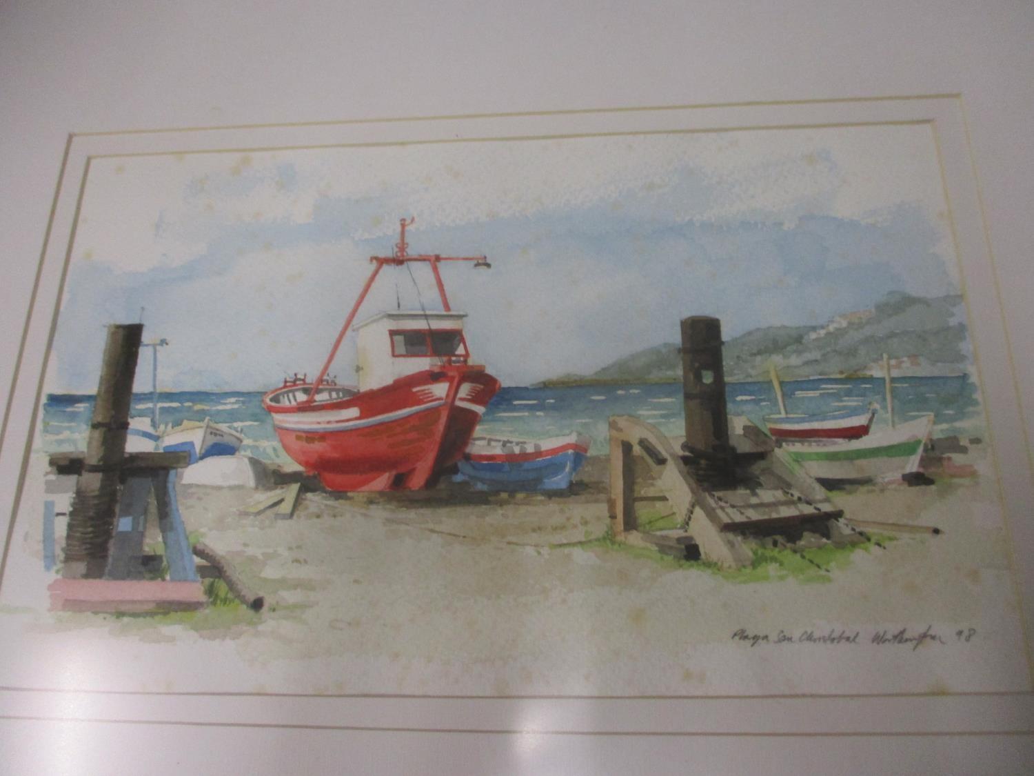 A group of watercolours to include one singed Sarley Orion, a Cecil Aldin print and a crayon - Image 5 of 7