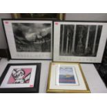 Four pictures to include Ansel Adams, two photograph style prints, a view of Cape Horn, signed