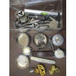 A mixed lot to include silver pocket watch cases, Galia wristwatch, military badge and watch tools