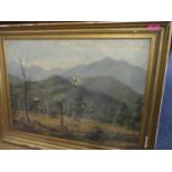 A Victorian oil on canvas of a tropical forest scene A/F in a gilt frame