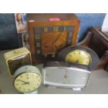 Mixed vintage clocks to include a walnut mantle clock fitted with a German 8 day movement
