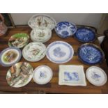 Ceramics to include a Japanese Imari blue and white bowl, European plates decorated with birds,