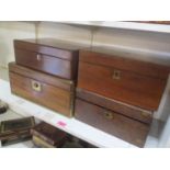 Four 19th century boxes to include a rosewood writing slope with mother of pearl inlay