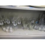 A quantity of table glassware to include a set of six Murano engraved wine glasses, a set of six