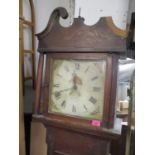 A 19th century oak long case clock with a 30-hour bell strike movement 77"h x 18 1/4"w