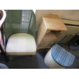 A modern pine bedside cabinet, a Lloyd Loom chair and a Lloyd Loom linen basket