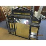 A Victorian aesthetic style ebonized overmantle mirror, 45" x 42"