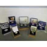 A collection of silver proof coins to include Nelson's Trafalgar 200th anniversary UK 2005 silver