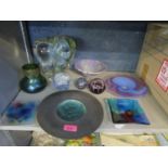A selection of studio glass, studio pottery, and glass paperweights to include an Austrian