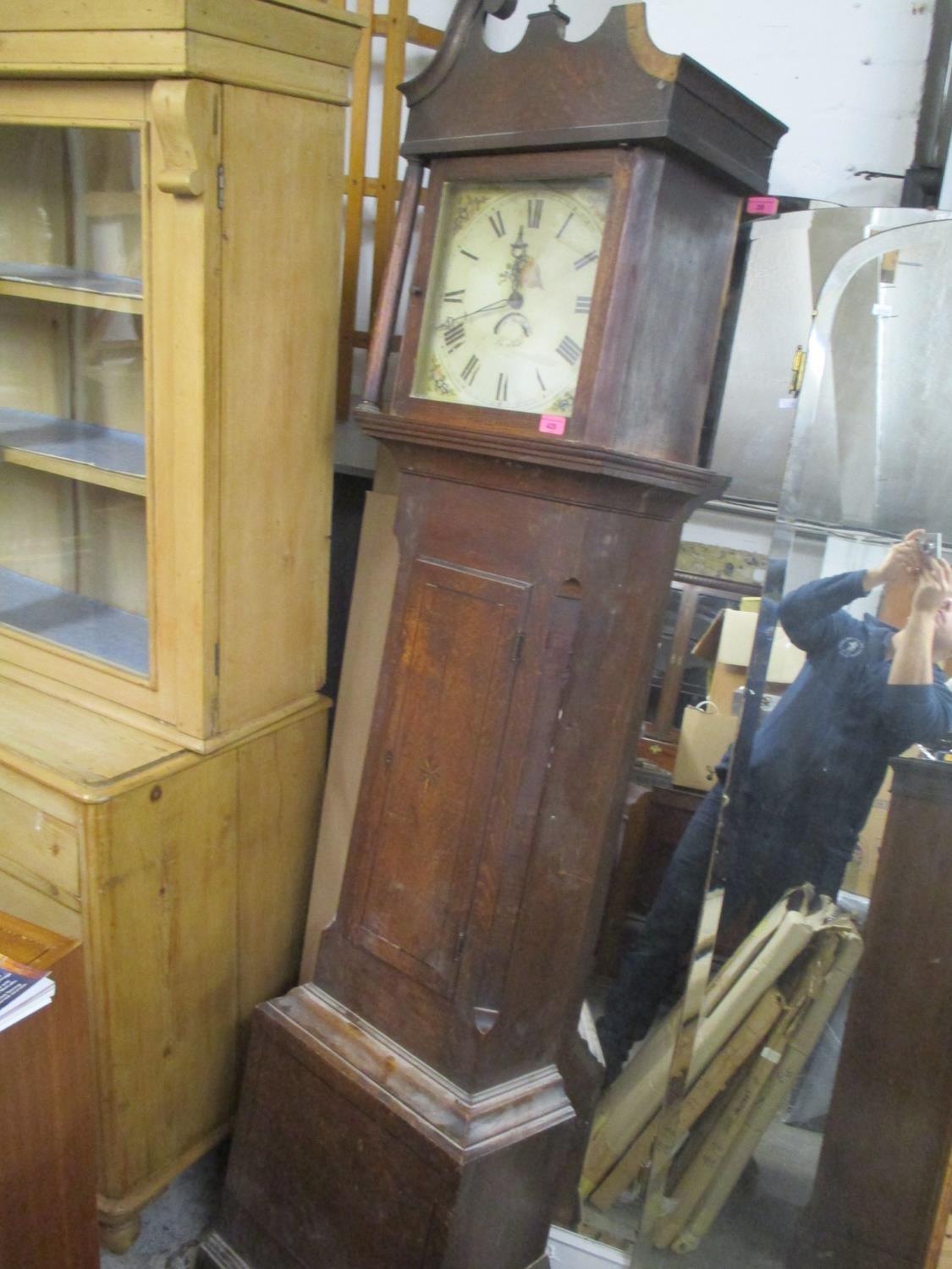 A 19th century oak long case clock with a 30-hour bell strike movement 77"h x 18 1/4"w - Image 2 of 2