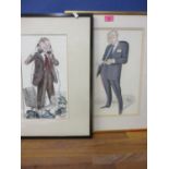 A pair of Sallon caricature watercolours of business men, signed and dated '68 and 1951, mounted