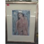 Nan Frenkel - a print depicting a nude woman 11" x 15 1/2", framed and glazed