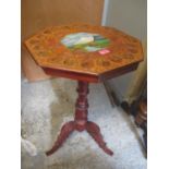 An early 20th century continental carved and painted octagonal topped occasional table, 28" h x 16"w