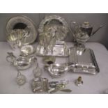 A selection of silver plate to include tureens, coffee pot, cutlery, card tray and other items