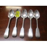 A set of five silver spoons dated Glasgow 1865