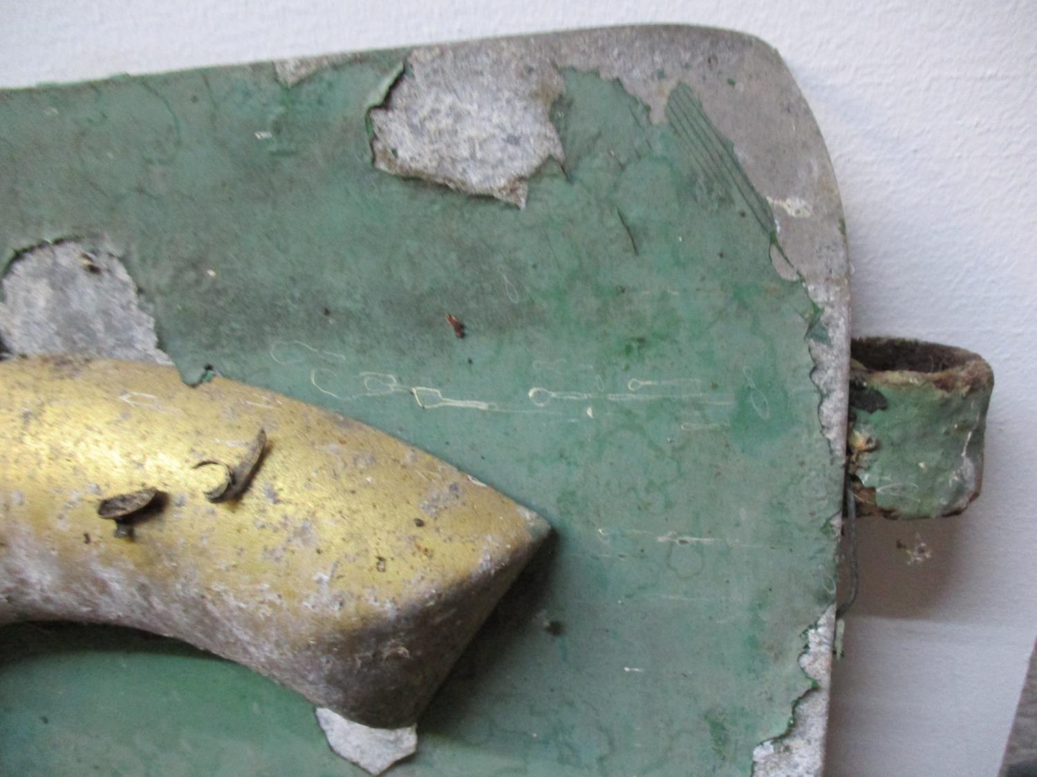 A late 19th/early 20th century gold and green painted metal Hovis Golden Brown bread sign in three - Image 8 of 9